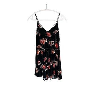 Velvet Black and Floral Thin Strapped Xhileration Romper Medium